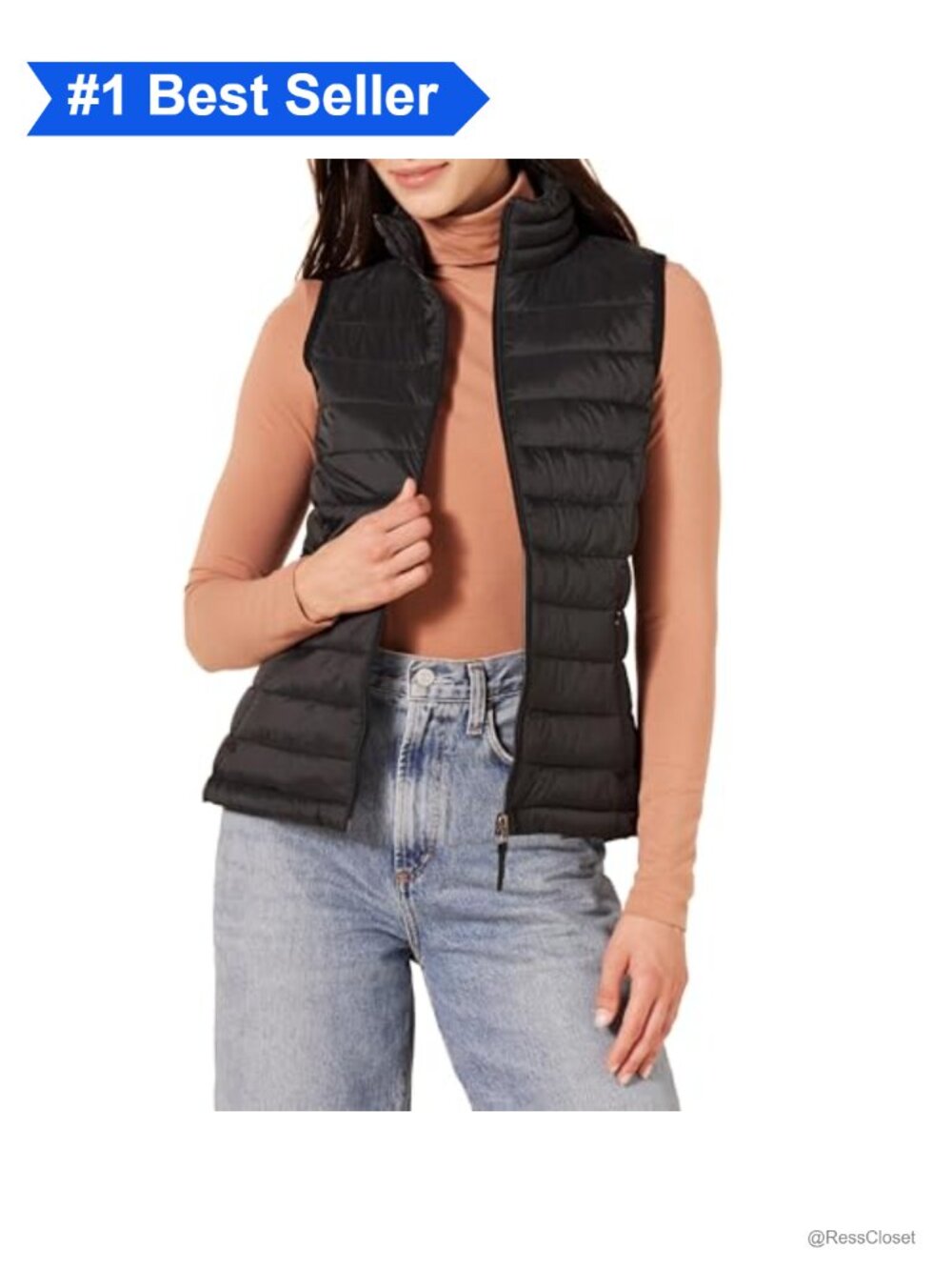 Lightweight Water-Resistant Packable Puffer Vest Zip Pockets